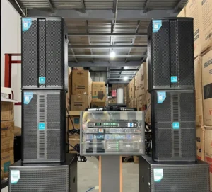 Thiết bị âm thanh, chiếu sáng sân khấu: Loa array, moving head, đèn led,...